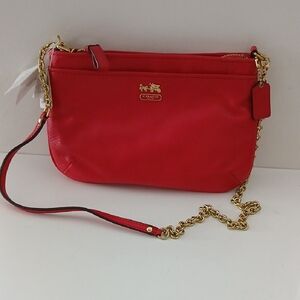 Coach Vibrant Hot Pink / Magenta Red Leather Crossbody/ Clutch. NWT